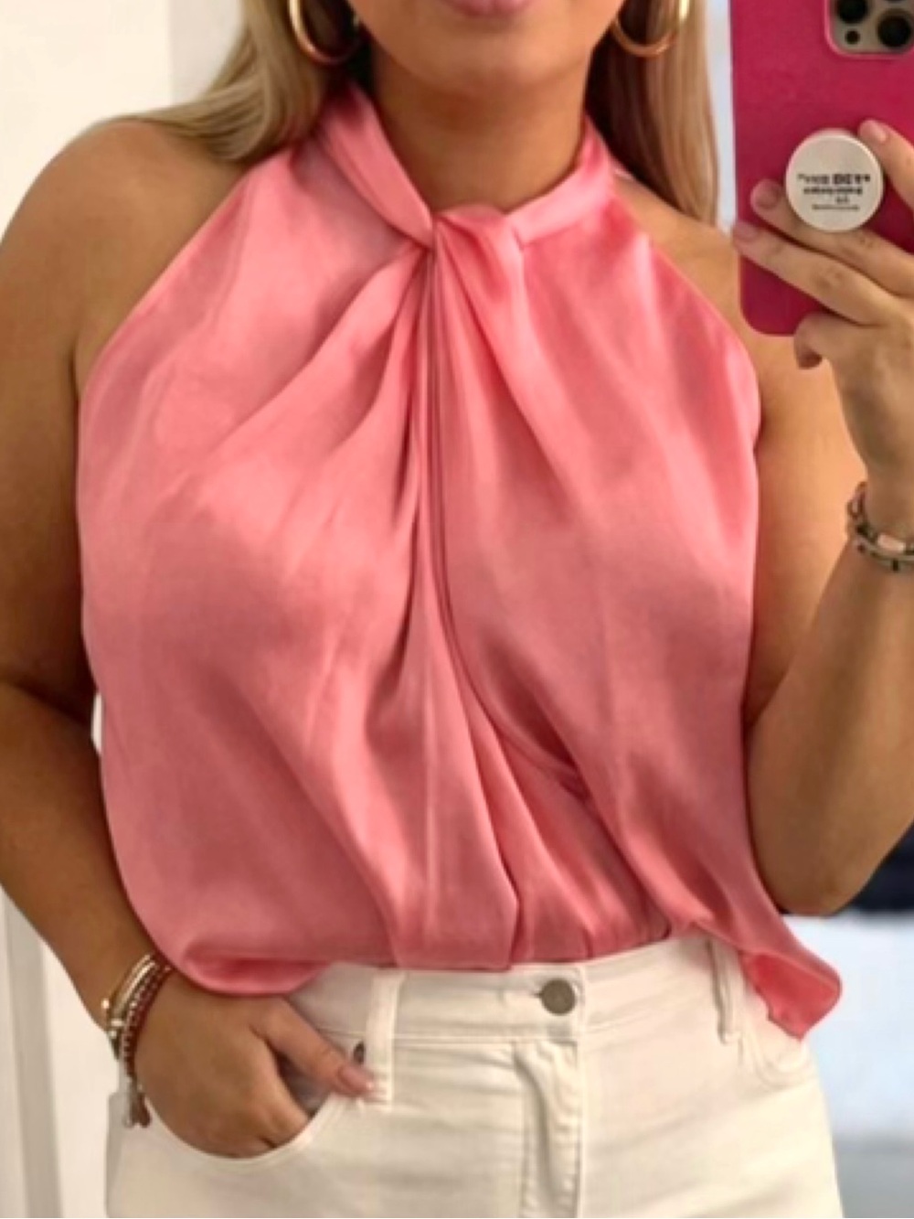 Zara Satin Halter Top in Bright Pink - Picture 3 of 5